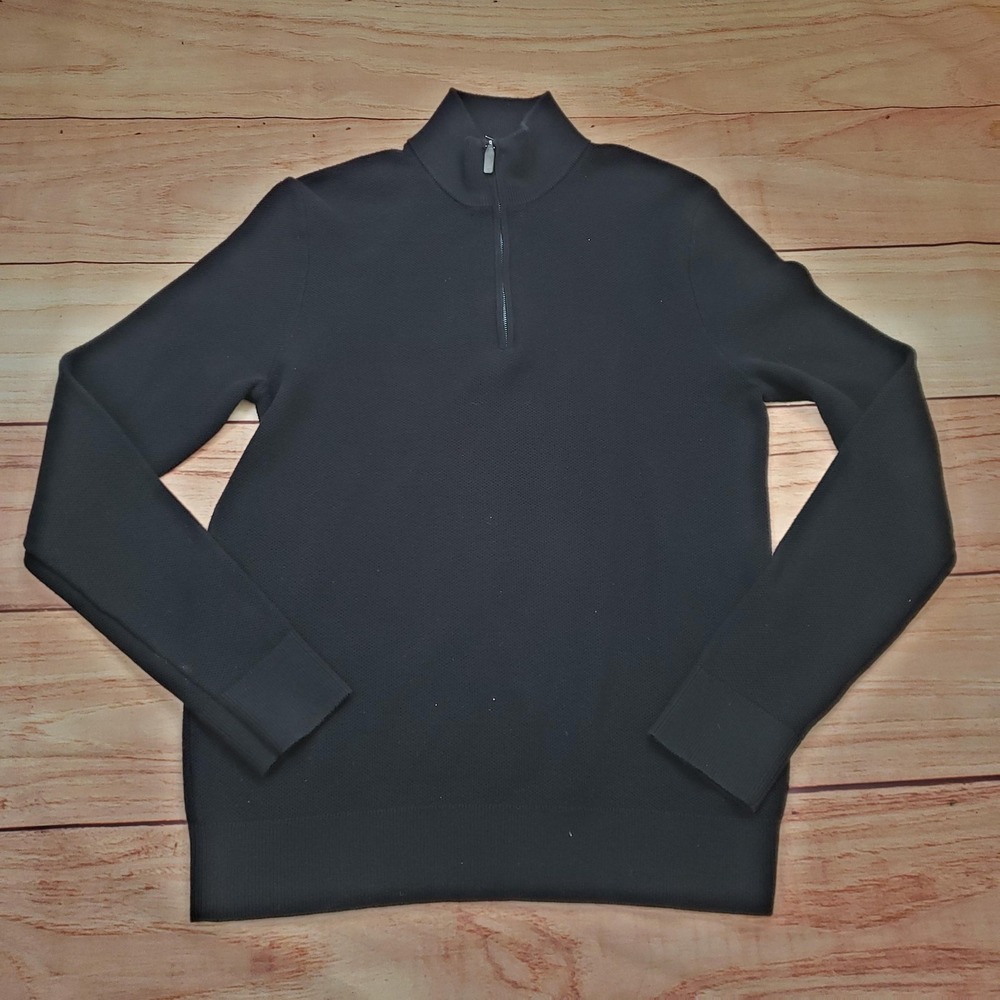 Michael Kors Sweater Mens Medium Black 1/4 Zip Mock Neck Waffle‎ Knit Pullover